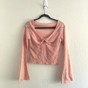 Y2K Derek Heart Pink Lace Dainty Bell Sleeve Long Sleeve Top Womens Size Medium